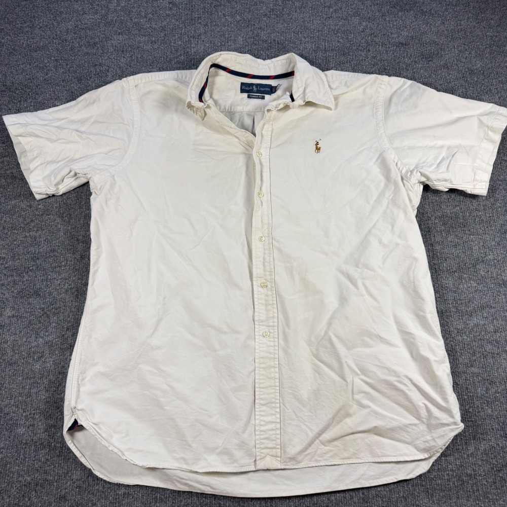 Vintage 90s Ralph Lauren Short Sleeve Cotton Oxford Cream Size XL